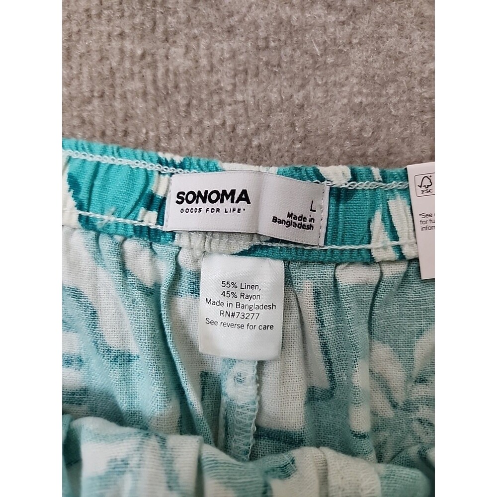 Sonoma Linen Blend Wide Leg Cropped Pants Womens L Turquoise Beach Vacation NEW - Picture 7 of 8